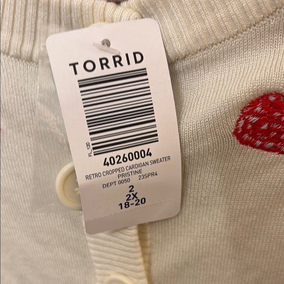 Cream Cardigan with Red Strawberry Embroidery Size 2X - Picture 5 of 7